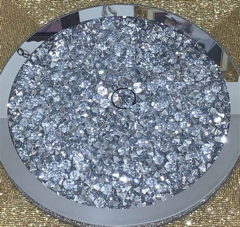 Tahari Dining Lazy Susan Mirrored Glass Crystals Rhinestone Diamond