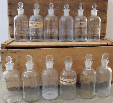 Large Vintage Clear Glass Chemistry Bottles With Raised Etsy Clear Glass Bottle Apothecary