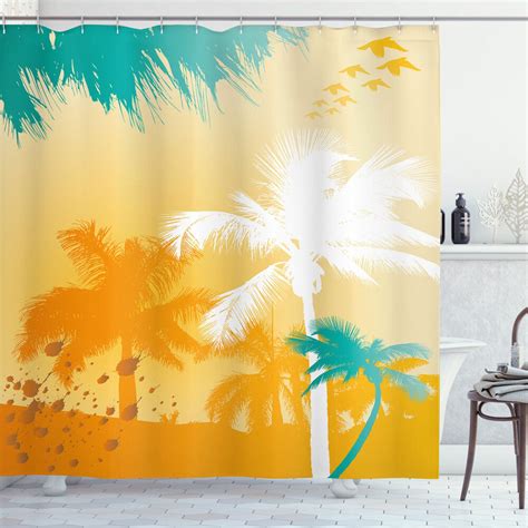 Tropic Shower Curtain Funky Retro Vivid Palms Print For Bathroom