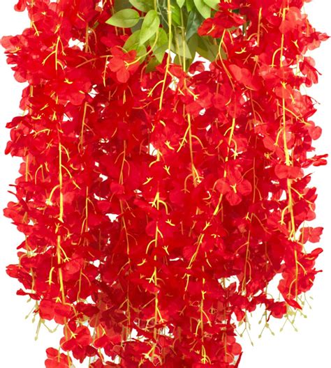 12 Pack Artificial Flowers Silk Wisteria Vine Ratta Hanging Flower Red