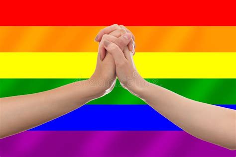 Lgbt Person Two Women`s Hands Are Holding Each Other Copy Space