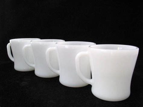 4 Vintage 1960s Federal White Milk Glass Mugs Coffee Cups Set Etsy