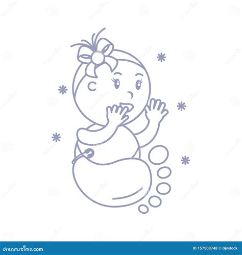 Cute Baby Girl with Footprint Stock Illustration - Illustration of ...