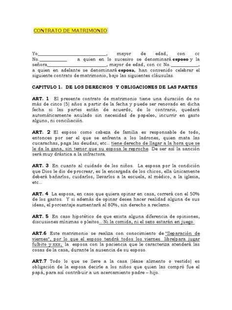 Contrato De Matrimonio Matrimonio