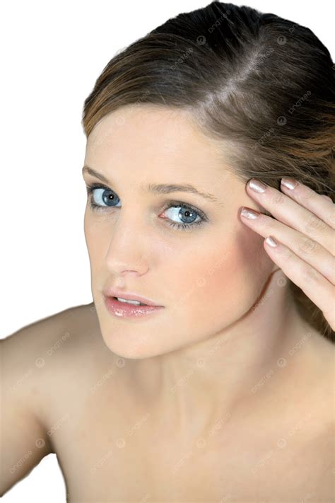 Naked Woman Touching Her Temples Care Face Applying Massage Caucasian Temples PNG Transparent