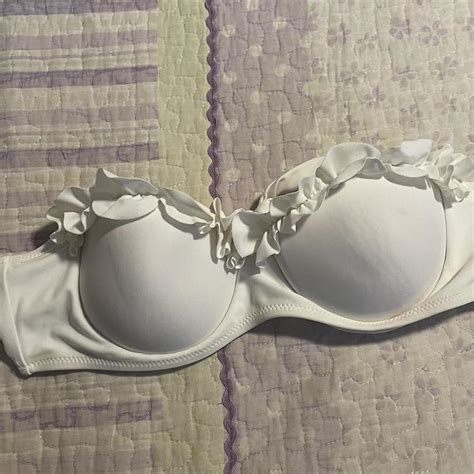 White Strapless Bikini Top With Ruffles Depop