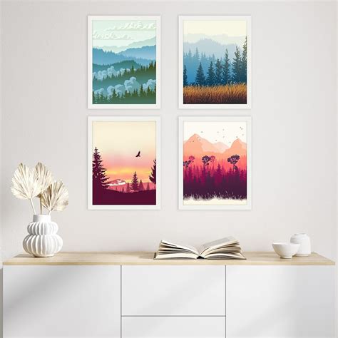 Pixonsign Framed Wall Art Autumn Summer Forest Mountain Landscape