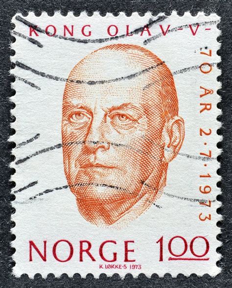 Cancelled Postage Stamp Printed By Norway That Shows Portrait Of King