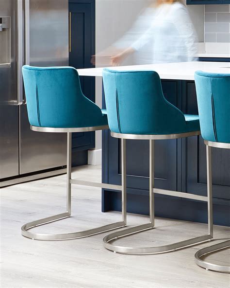 Form Dark Teal Velvet Bar Stool With Backrest Danetti