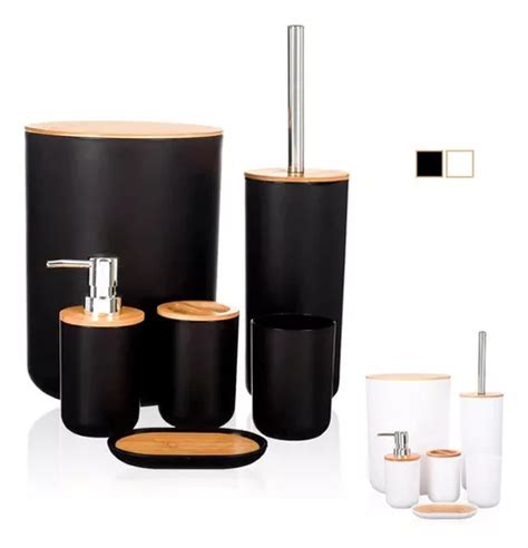 Kit Banheiro Conjunto Completo Lixeira 6 Peças Bambu Lavabo Frete grátis