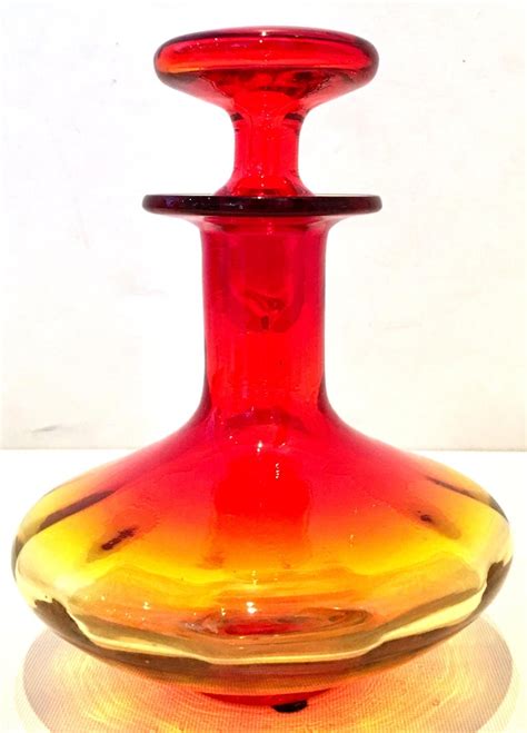 20th Century Blenko Style Blown Art Glass Amberina Optic Decanter And Stopper At 1stdibs