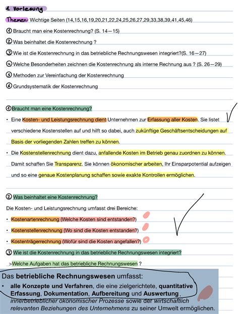 Lernzettel Vorlesung Kosten Und Leistungsrechnung Uni Marburg