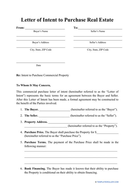 Letter Of Intent To Purchase Real Estate Template Download Printable