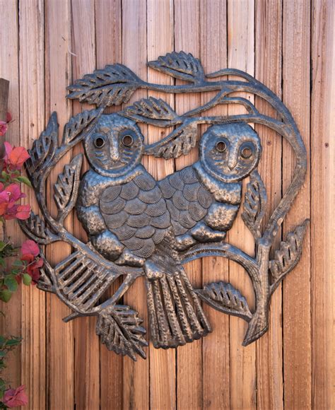 Whimsical Pair Of Owls Large Owl Metal Wall Hanging Art Etsy