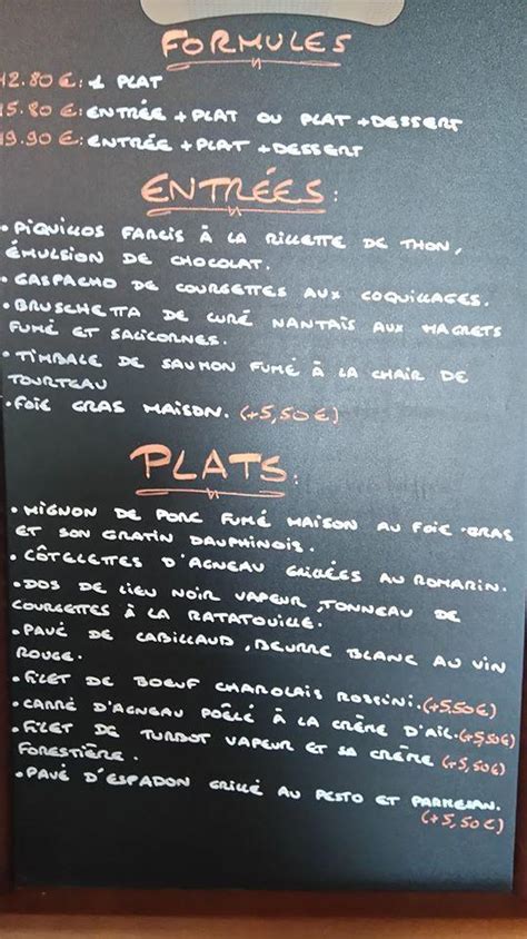 Menu at La Parenthèse restaurant Les Sorinières 44 Rue Georges Clemenceau