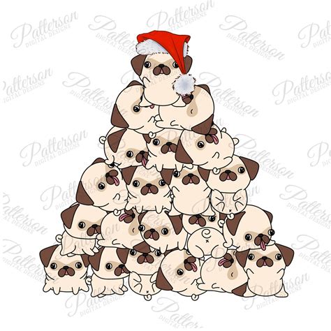 Pug Christmas Tree Png Christmas Sublimation Pug Dog Lover Png Pug