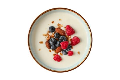 Oatmeal Bowl With Fruits And Almonds Isolated On A Transparent