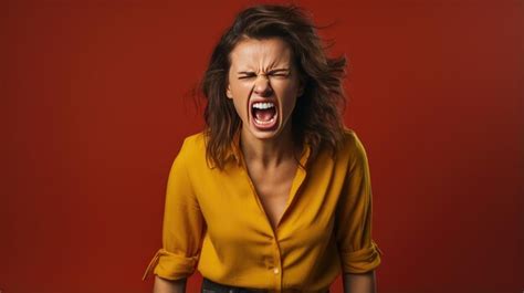 Premium Ai Image Angry Woman Screams Against A Red Background