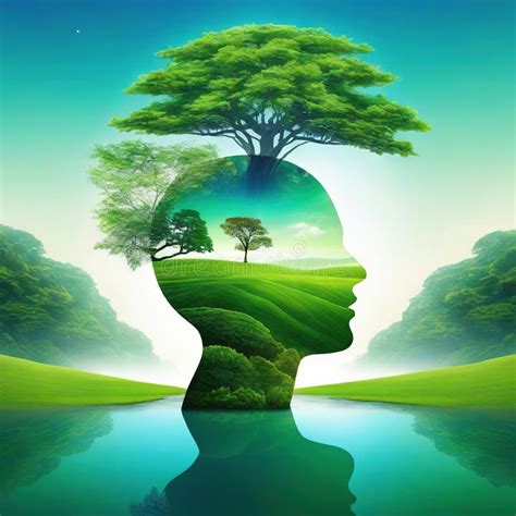 Relaxing Mind Double Exposure Calm Green Nature, Nature, Forests Stock Illustration ...