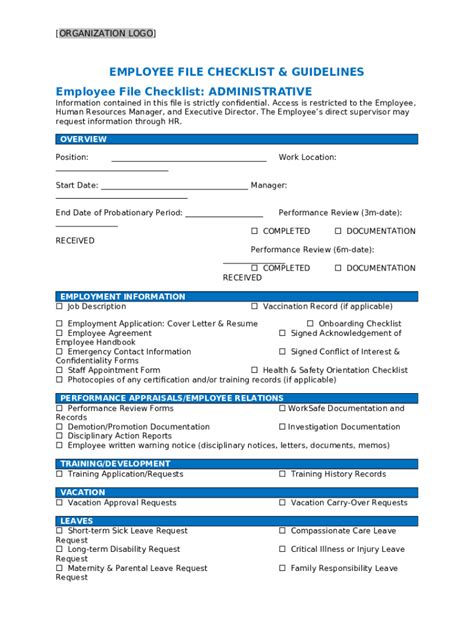 Free 10 Employee File Checklist Samplespersonnel Doc Template