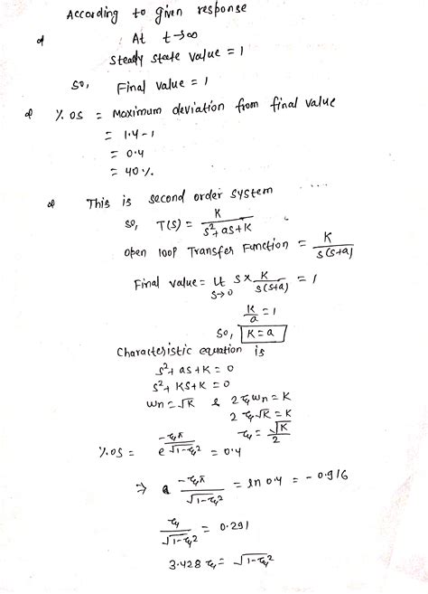 Solved For The Unit Step Response Shown Below Find The Final Value