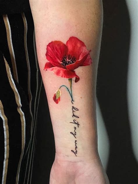 Flower - poppy tattoo | colour realism | Red flower tattoos, Hand ...