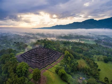 Premium Photo | Aerial view of Borobudur Temple, Indonesia