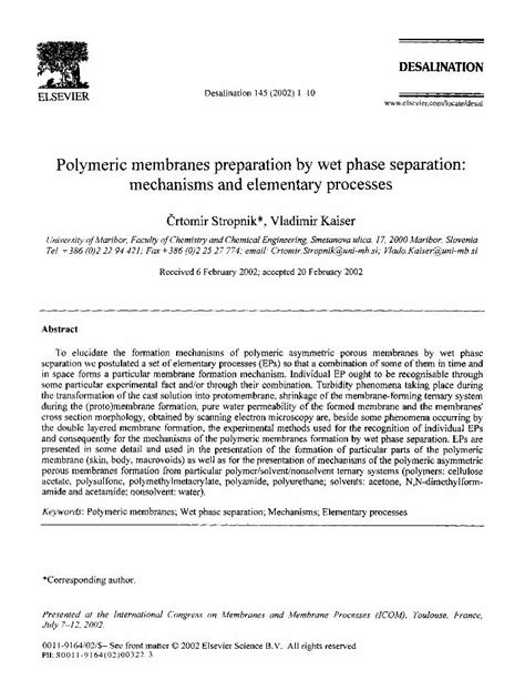 Pdf Polymeric Membranes Preparation By Wet Phase Separation