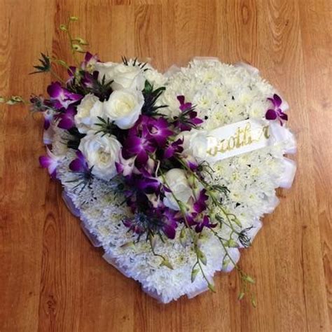 Purple Orchids And White Roses Funeral Heart Tribute By Petals Warwick