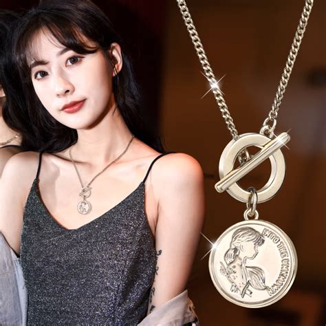 2020 New Korean Ancient Silver Necklace Long Necklace Anna Coin Pendant