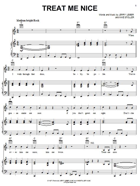 Treat Me Nice By Elvis Presley Sheet Music For Piano Vocal And Guitar