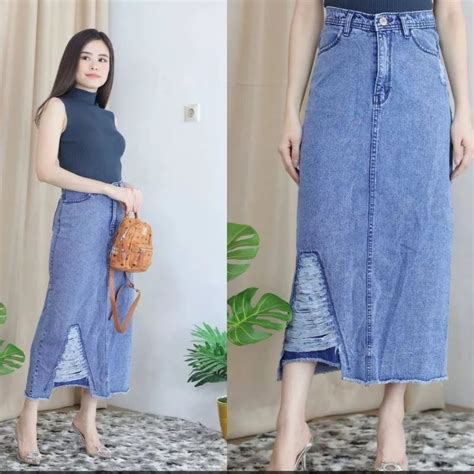 Jual Rok Panjang Jeans Kancing Rok Button Skirt Banyak Variasi Shopee Indonesia