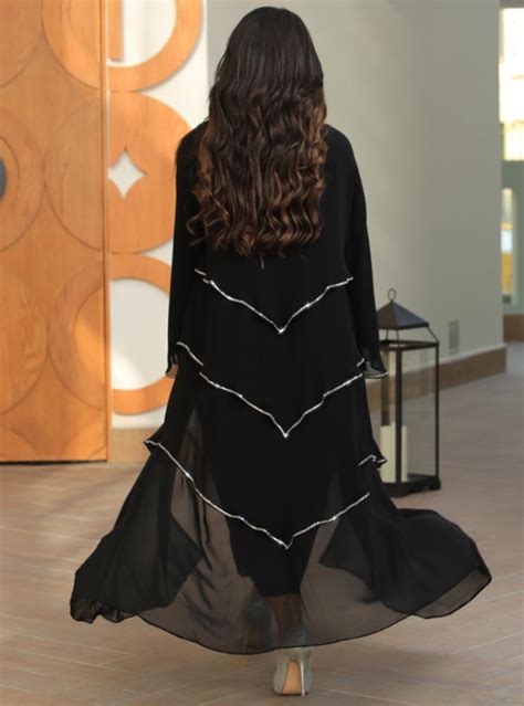 Chiffon Abaya Flowy Black Chiffon Abaya With Intricate Layers Abayas