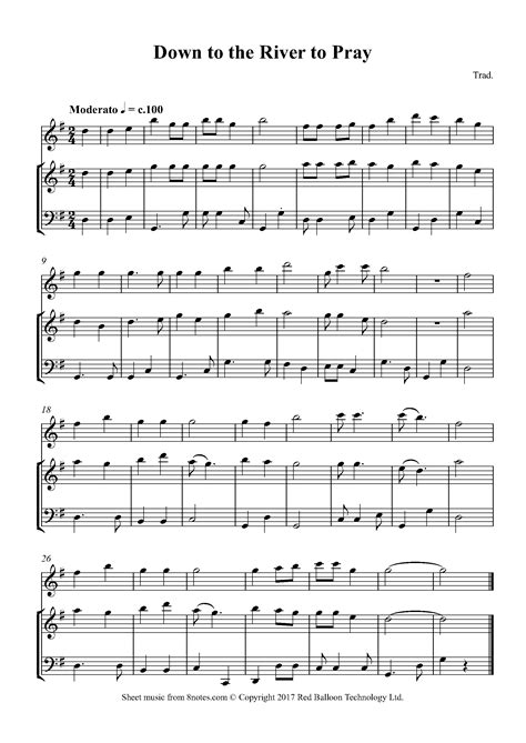 Down To The River To Pray Sheet Music For Flute Violin Cello