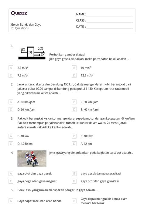 50 Lembar Kerja Gaya Dan Gerak Untuk Kelas 9 Di Quizizz Gratis