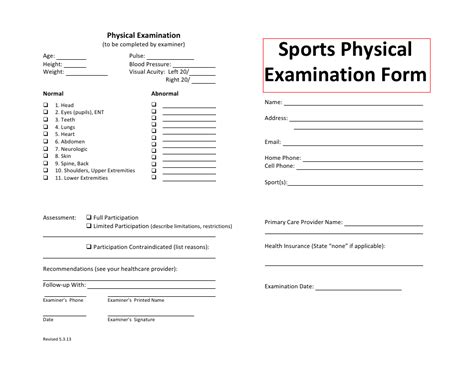 Sports Physical Examination Form Fill Out Sign Online And Download Pdf Templateroller