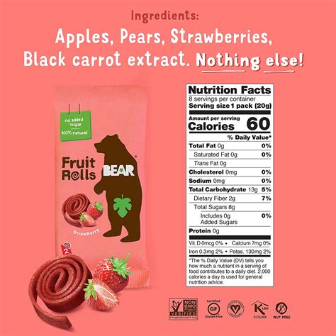 Bear Fruit Rolls Strawberry Healthy Snack Solutions