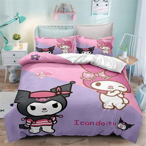 Sanrio Kuromi Bedding Set Cartoon Anime Kuromi Melody Quilt Duvet Cover