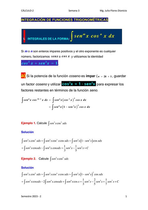 SOLUTION integración funciones trigonome tricas Studypool