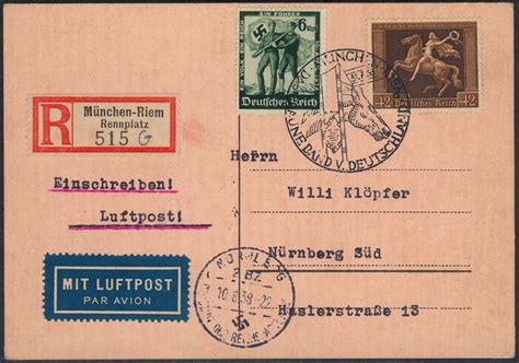 Deutsches Reich 42 Pfg 671 Braunes Band 1938 Auf R Karte Per Luftpost