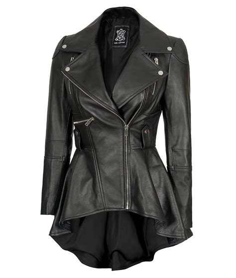 Shop Womens Black Peplum Leather Jacket Asymmetrical Style