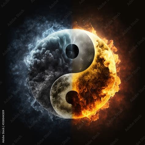 A Yin Yang Symbol Is Shown In The Middle Of A Fire And Smoke Cloud