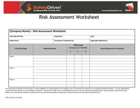 Risk Assessment Worksheet