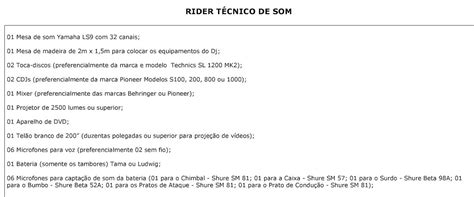 Mapa De Palco Rider T Cnico E Input List Sua Banda J Possui Palco