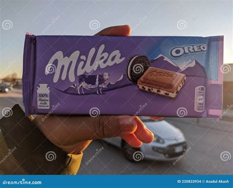 A bar of milka chocolate editorial stock image. Image of food - 220833934