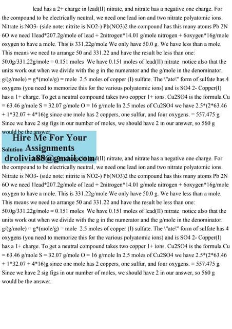 lead has a 2+ charge in lead(II) nitrate, and nit.pdf