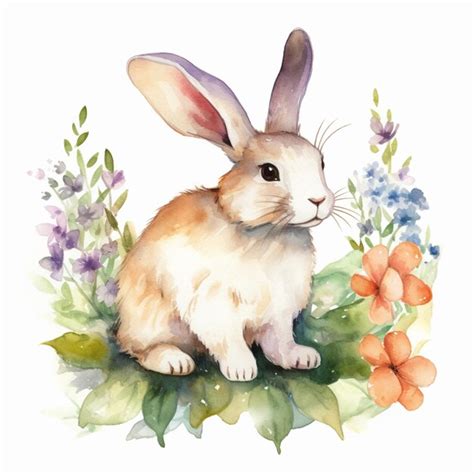 Premium Photo There Is A Watercolor Painting Of A Rabbit Sitting In