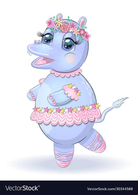 Hand Drawn Cartoon Hippo Dancing Ballet In A Tutu Vector Image