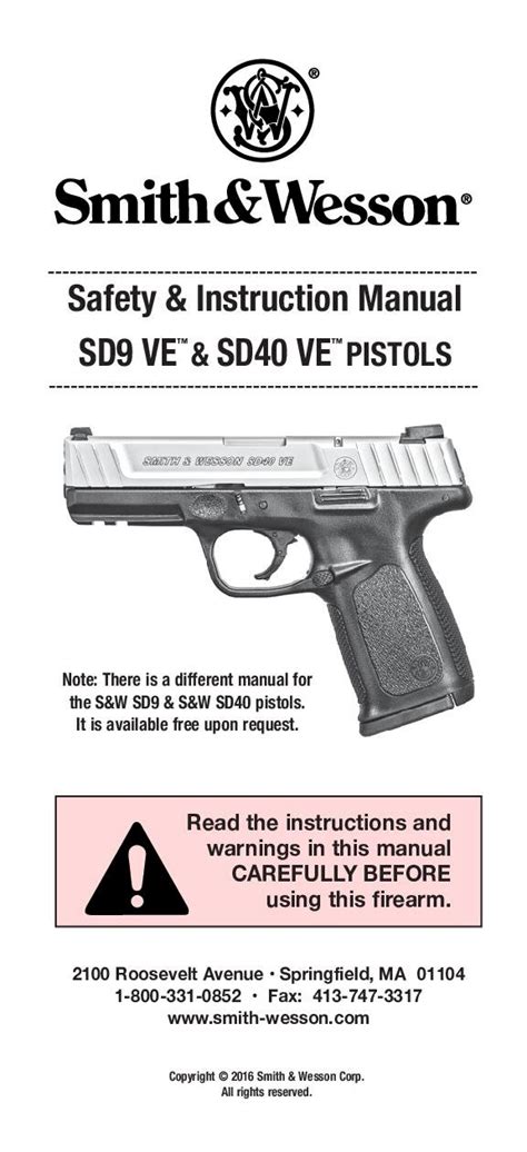 Pdf Sd9 Ve Sd40 Ve Pistols Smith And Wesson Pistols Safety And Instruction Manual Sd9 Ve