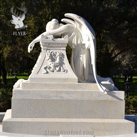 Cemetery Angel Statue Life Size White Marble Kneeling Angel Statue from ...